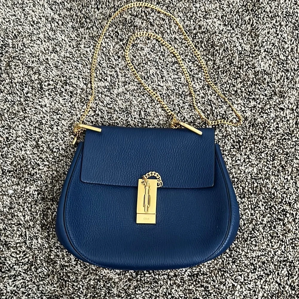 Chloe Drew Navy Leather Shoulder Bag, worn twice